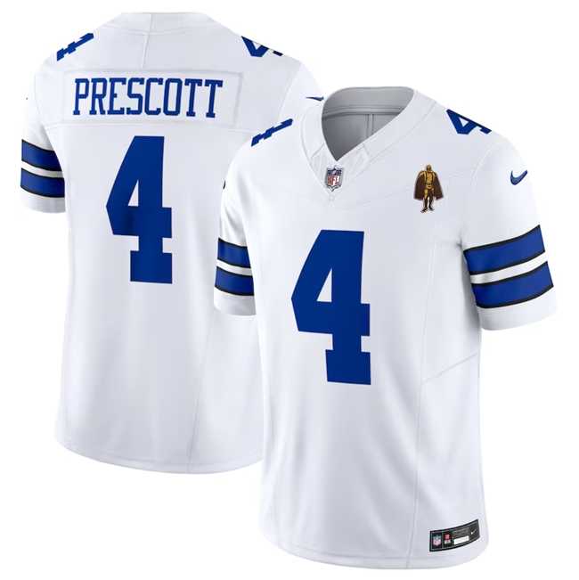 Men%27s Dallas Cowboys #4 Dak Prescott White 2023 F.U.S.E. With Walter Payton Patch Vapor Limited Stitched Jersey